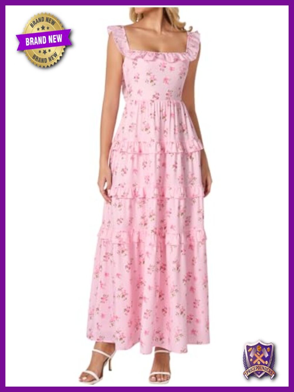 Women's Floral Boho Maxi Dress Tiered Ruffle Smocked Long Flowy Beach Wedding